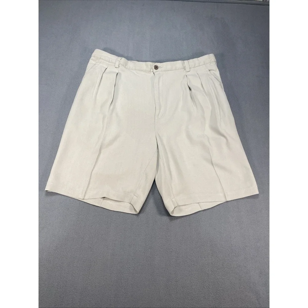 Tommy Bahama Men's‎ Khaki Shorts Size 40 100% Silk Pleated Front Golf Beach